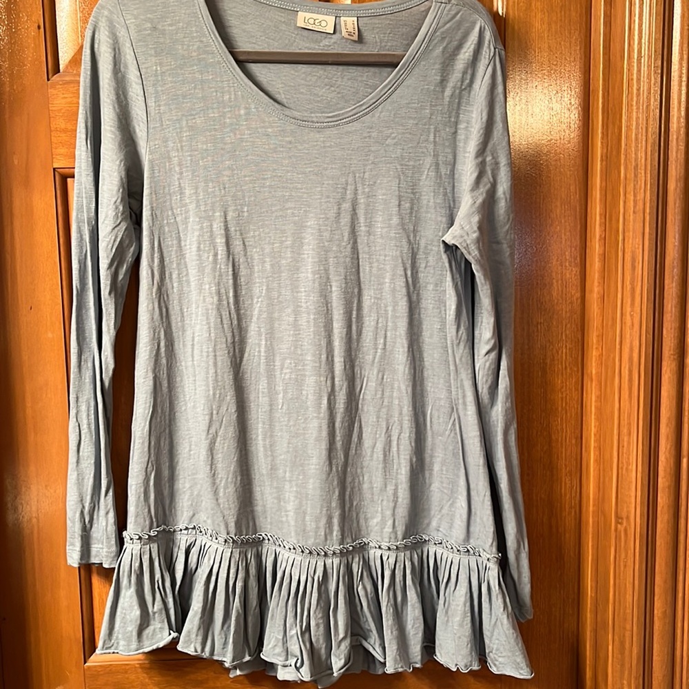 LOGO light blue long sleeve ruffle top, adorable!